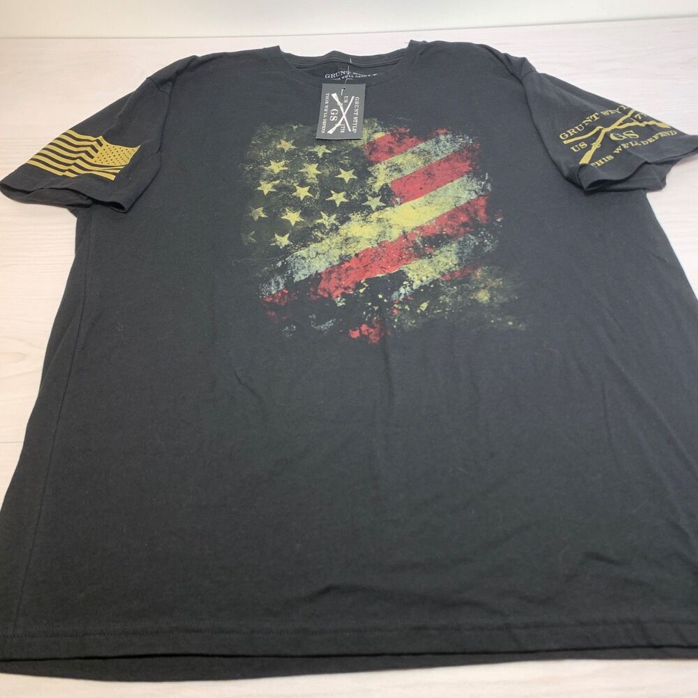 Grunt Style Shirt Mens AMERICAN FLAG Black Rad Dad Short Sleeve Casual Men 2X‎
